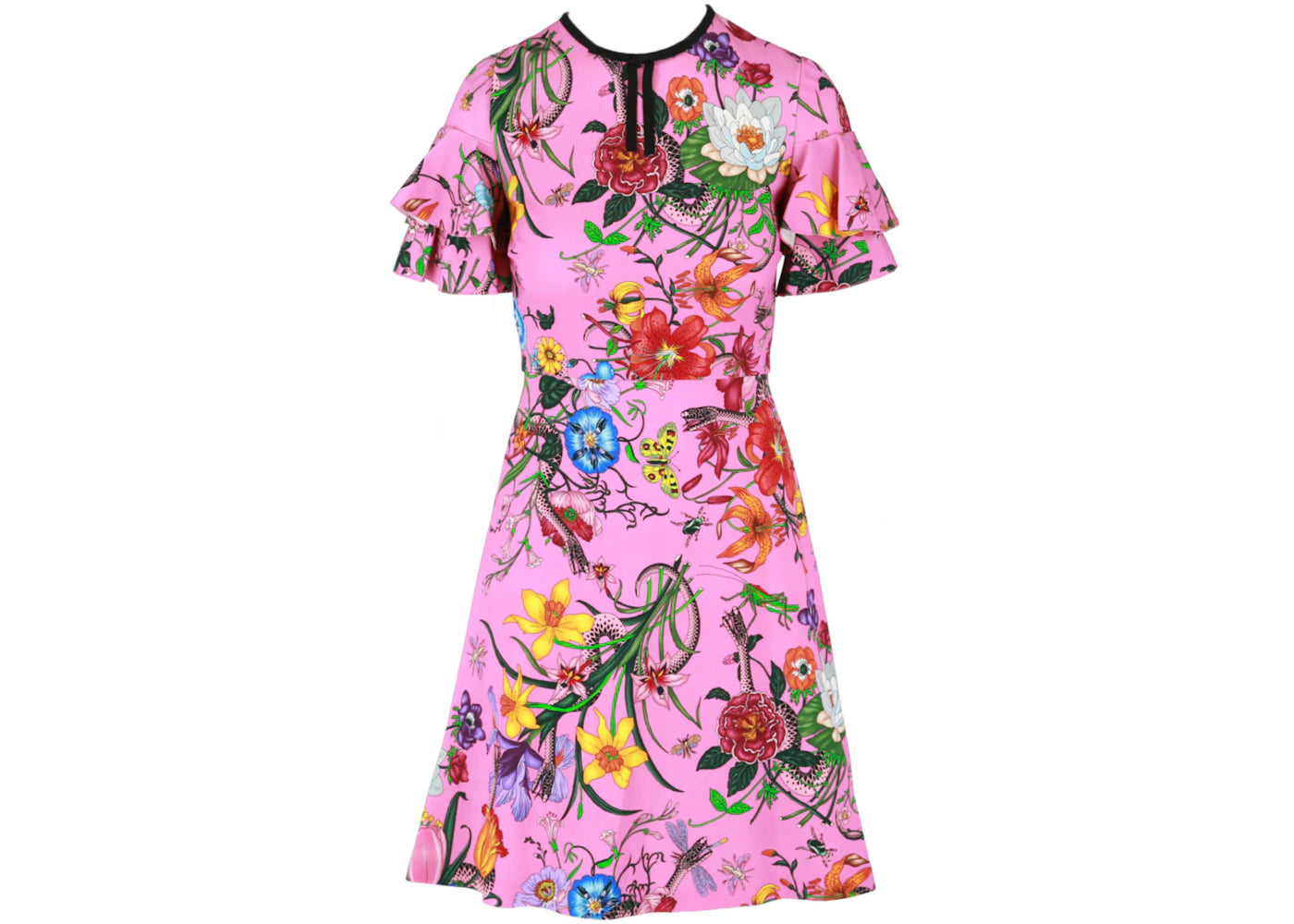 Gucci Ruffled Flora Snake Print Dress Princess Rose Print