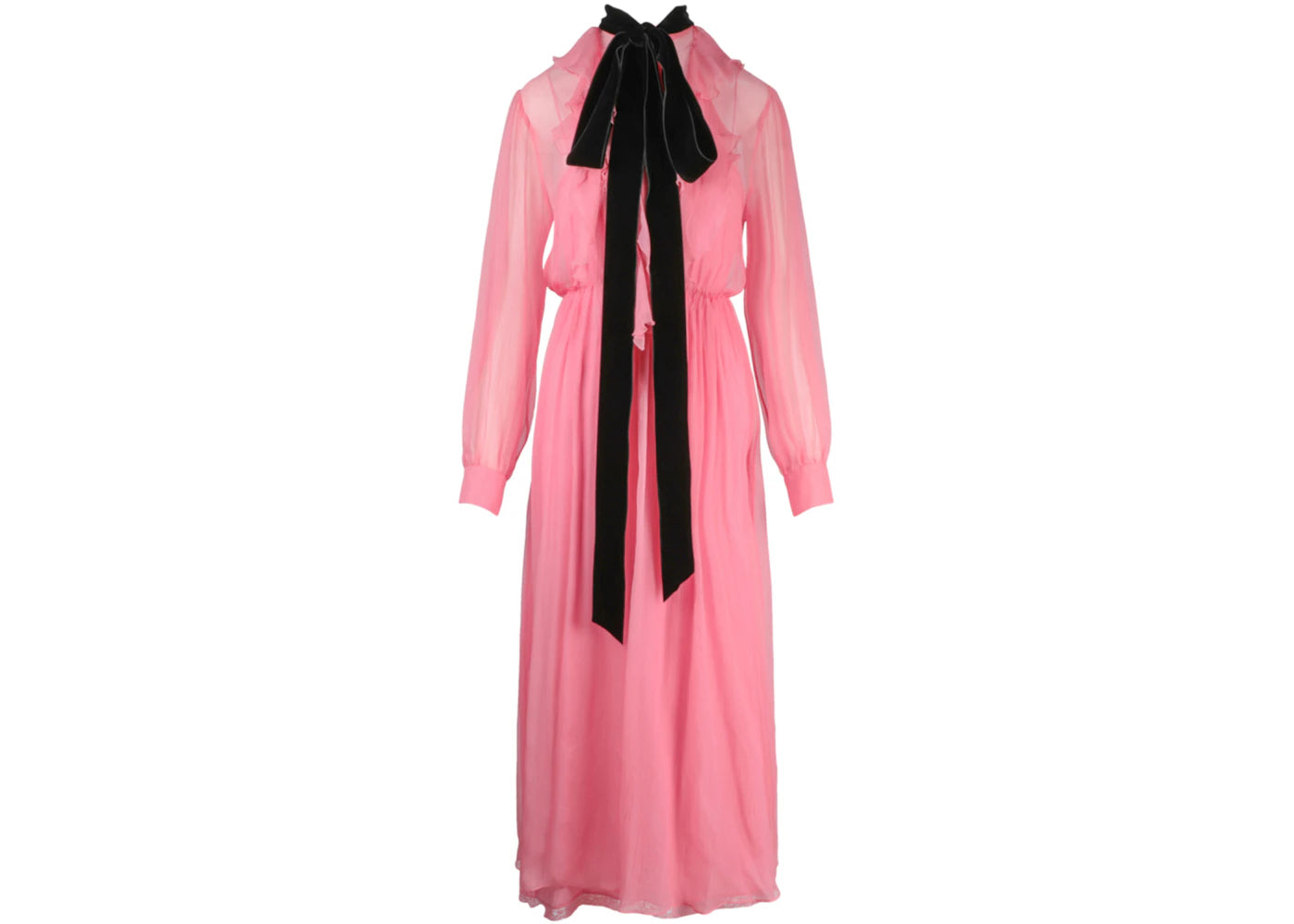 Gucci Ruffled Silk Long Sleeve Dress Pink