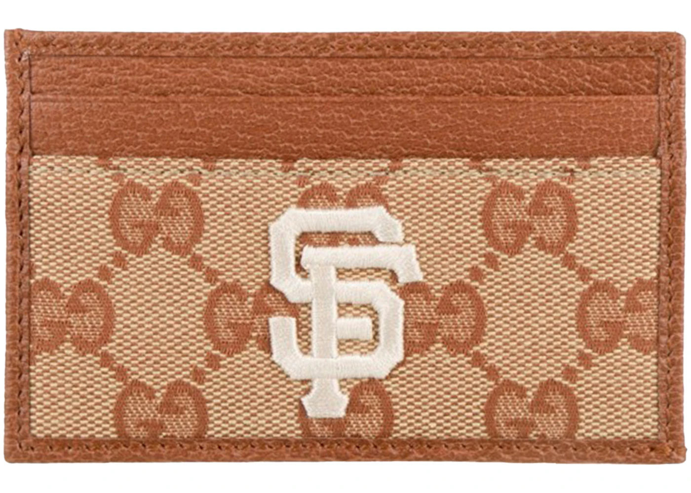 Gucci SF Giants Patch (4 Card Slot) Card Holder Beige/Brick Red