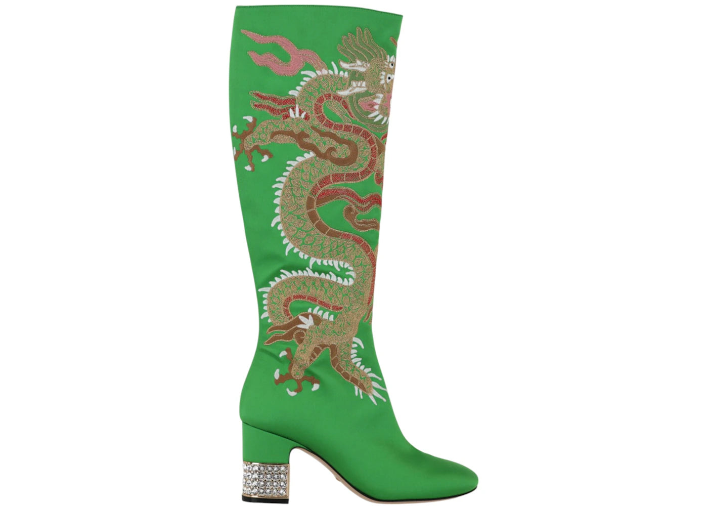 Gucci Satin Malaga Embroidered Dragon Block-Heel Boots Palm Palm (Women's)