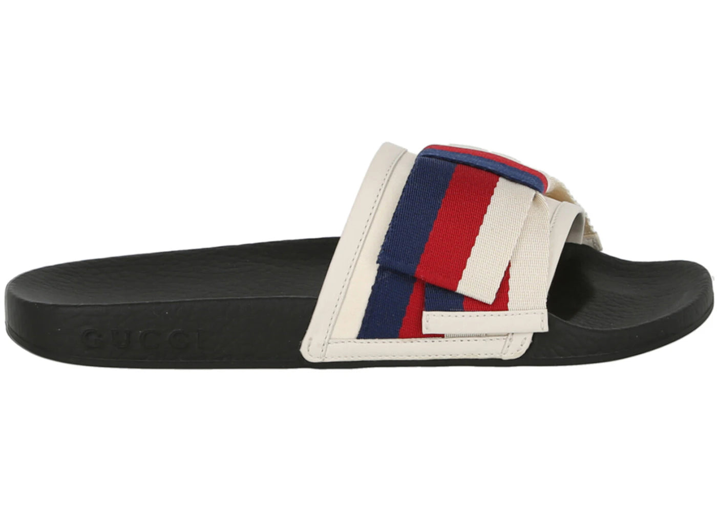 Gucci Satin Web Sylvie Bow Slides Ivory Multi (Women's)