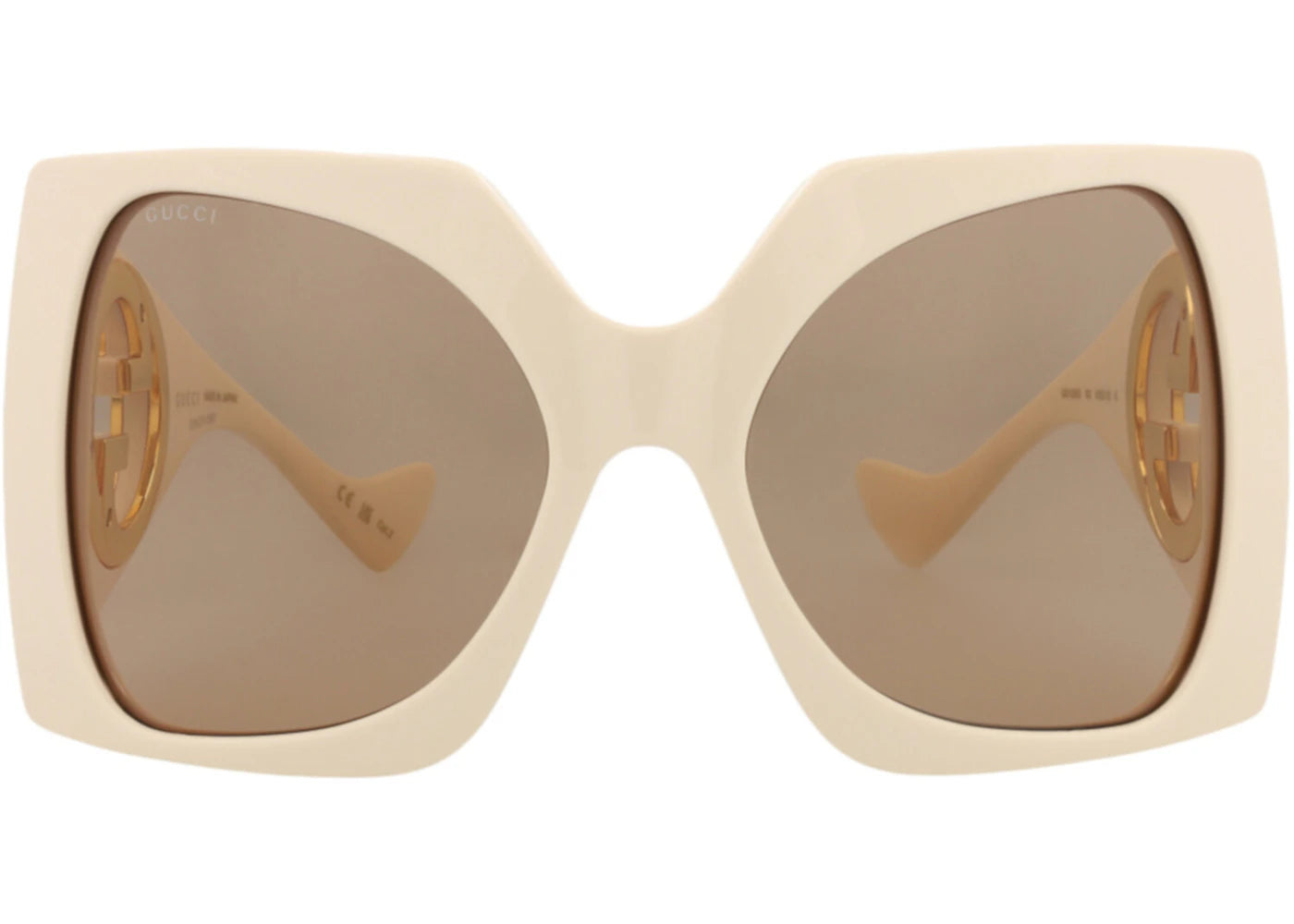 Gucci Shield-Frame Recycled Acetate Sunglasses Ivory White Brown (GG1255S-30013833-002)