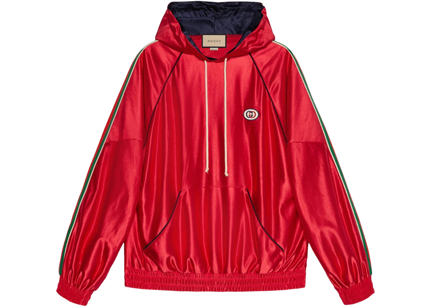 Gucci Shiny Jersey Hooded Sweatshirt With Web Bright Red