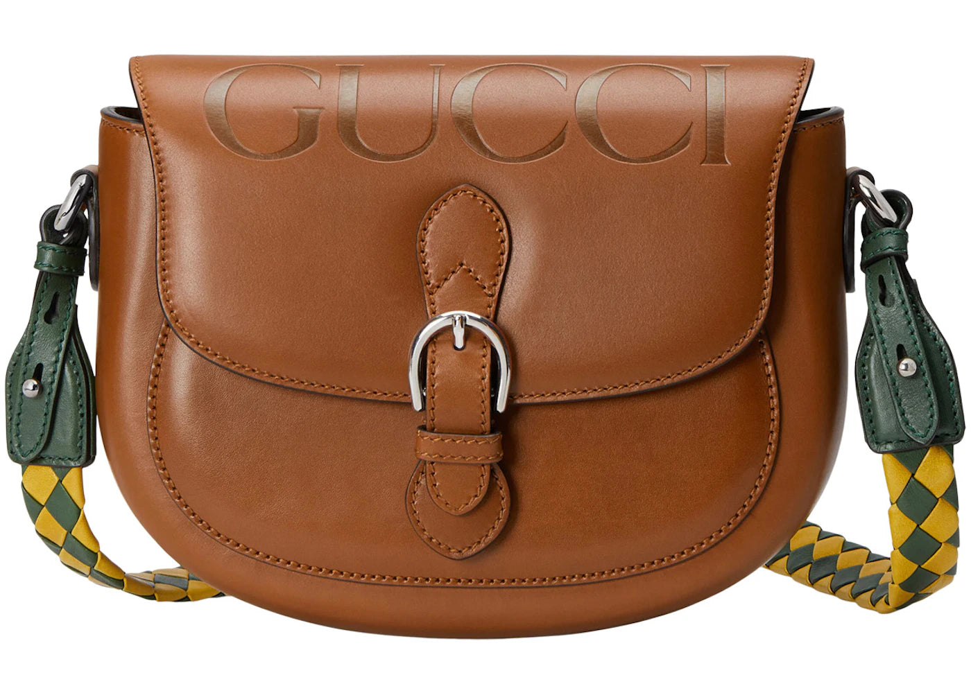 Gucci Shoulder Bag Small Embossed Gucci Logo Brown/Green/Yellow