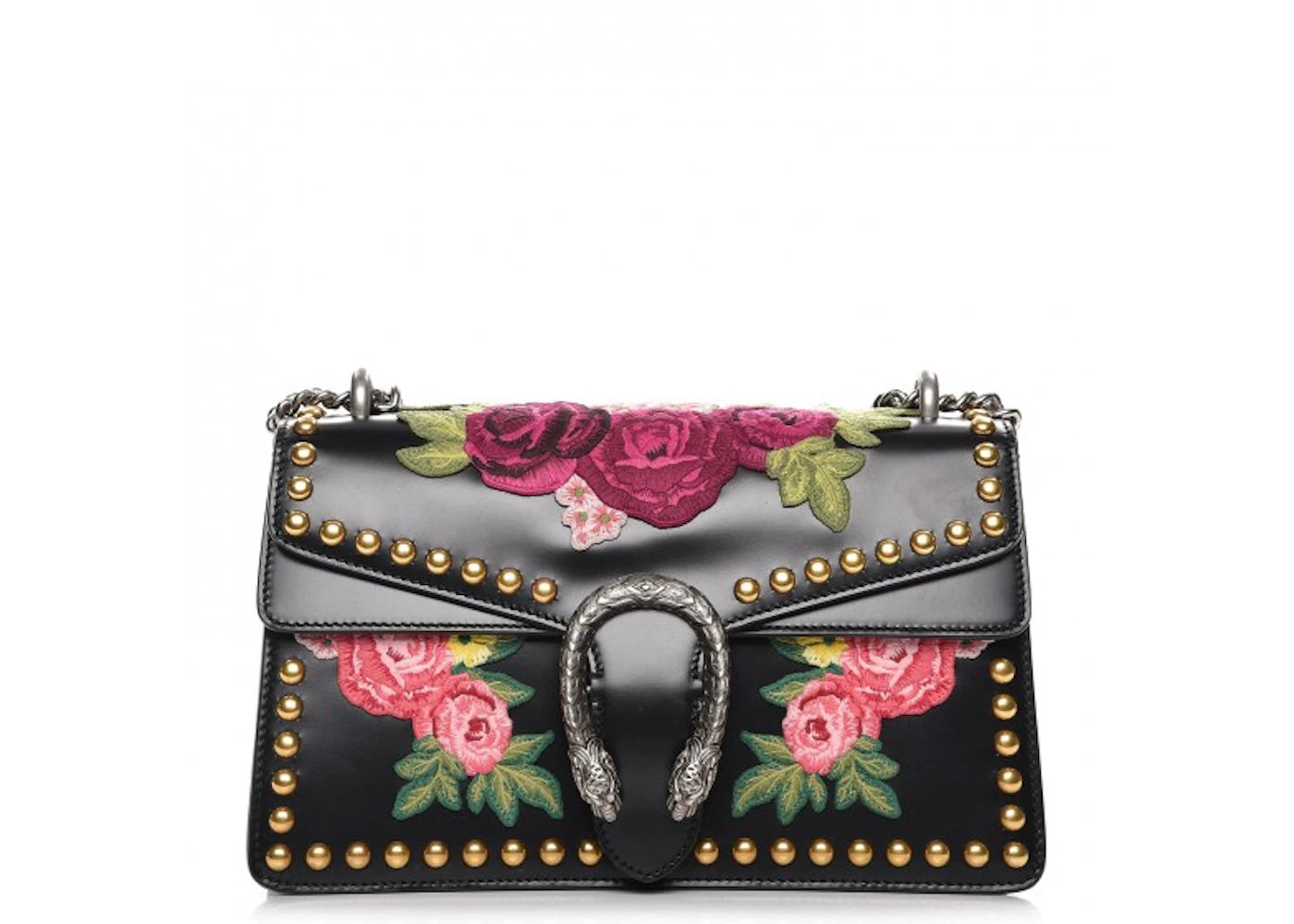 Gucci Dionysus Shoulder Bag Flower Embroidered/Studded Small Black