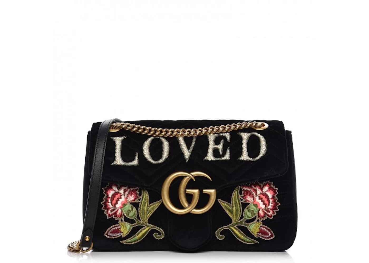 Gucci GG Marmont Shoulder Bag Embroidered Medium Black Multicolor