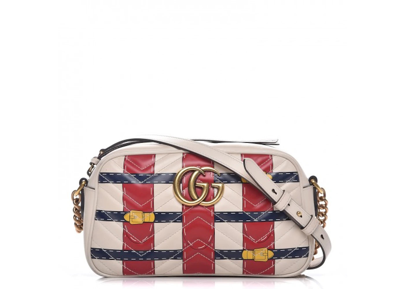 Gucci GG Marmont Shoulder Bag Matelasse Trompe L'Oeil Print Small White/Red/Blue