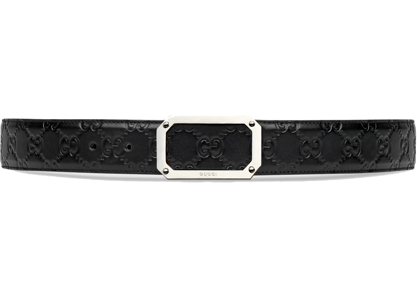 Gucci Signature Leather Belt Rectangle Buckle Black