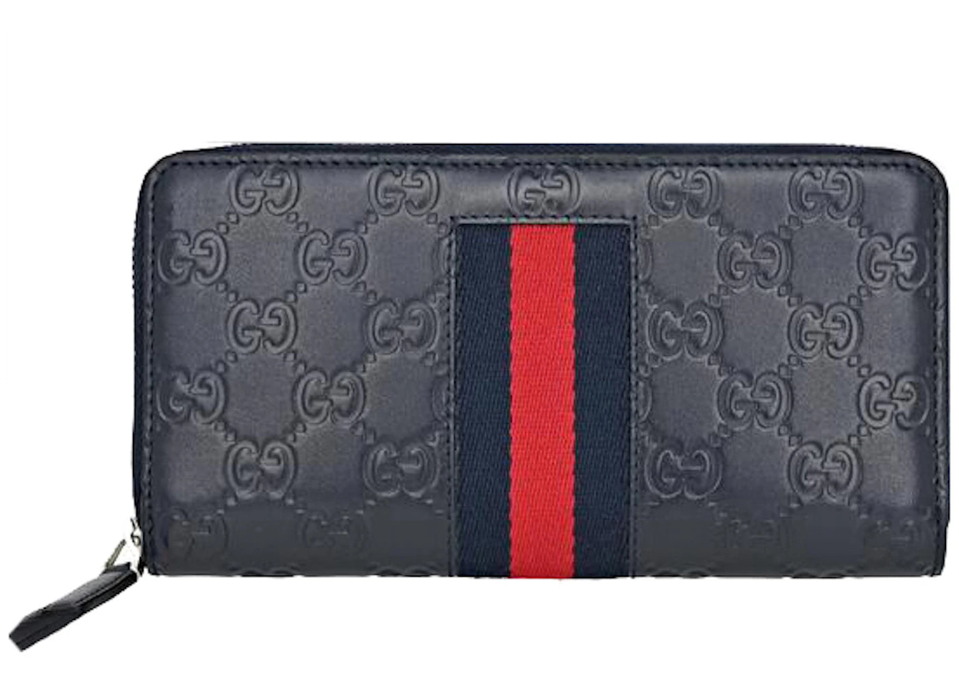 Gucci Signature Web Zip Around Wallet Navy Blue