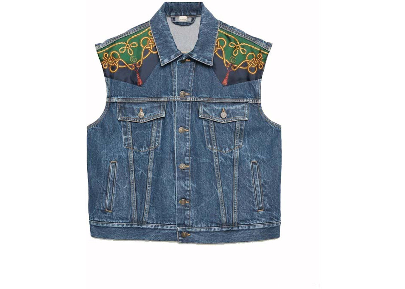 Gucci Silk Scarf-Panelled Denim Vest Blue
