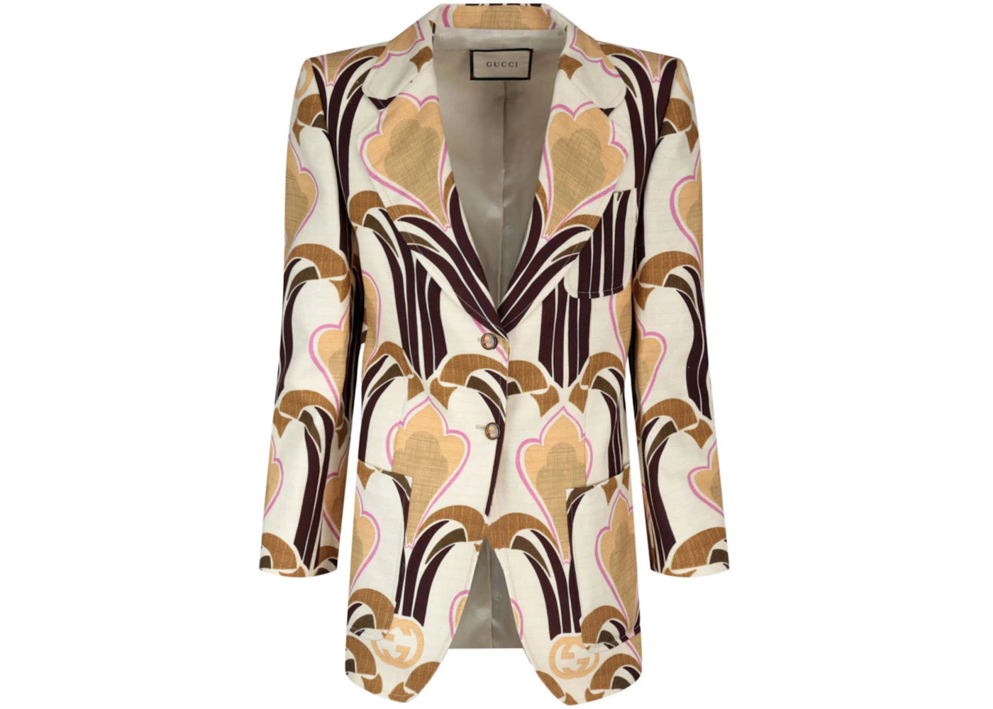 Gucci Single-Breasted Printed Blazer Beige/White