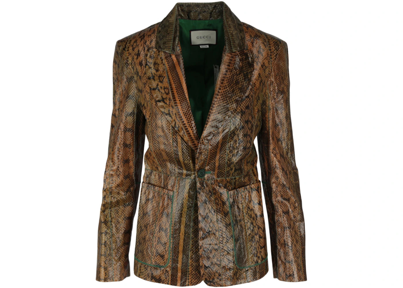 Gucci Single-Breasted Python Leather Blazer Gold