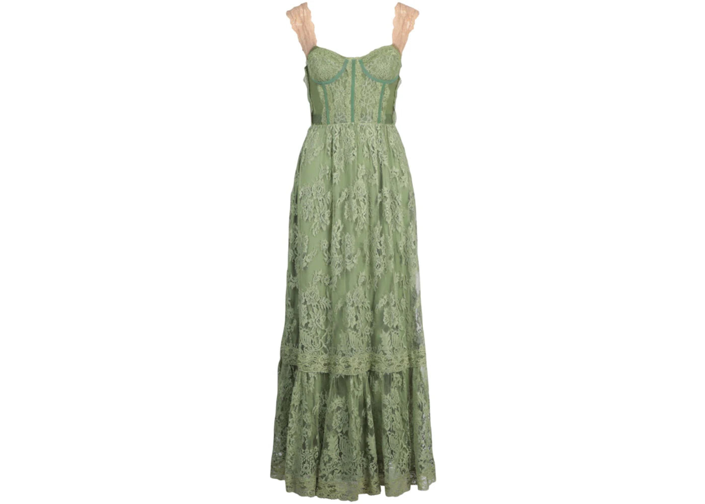 Gucci Sleeveless Lace Corset Tiered Dress Green