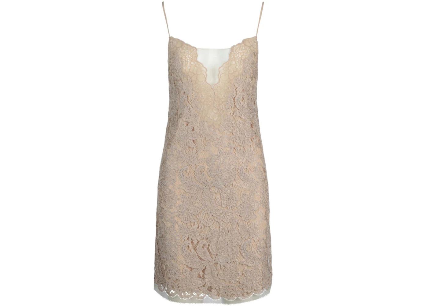 Gucci Sleeveless Lace Mini Dress Beige