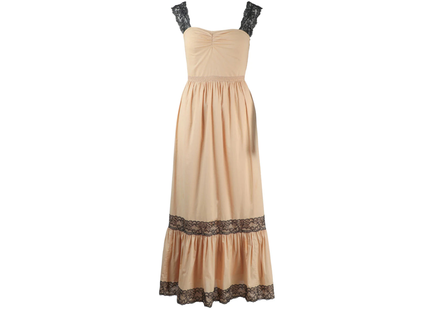 Gucci Sleeveless Lace Trimmed Maxi Dress Beige Black