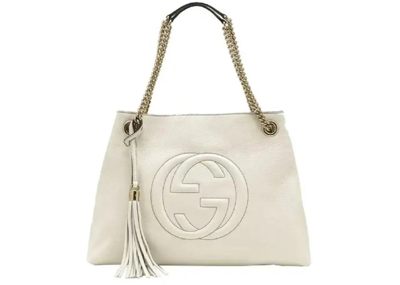 Gucci Soho Pebbled Chain Hobo Bag Medium White