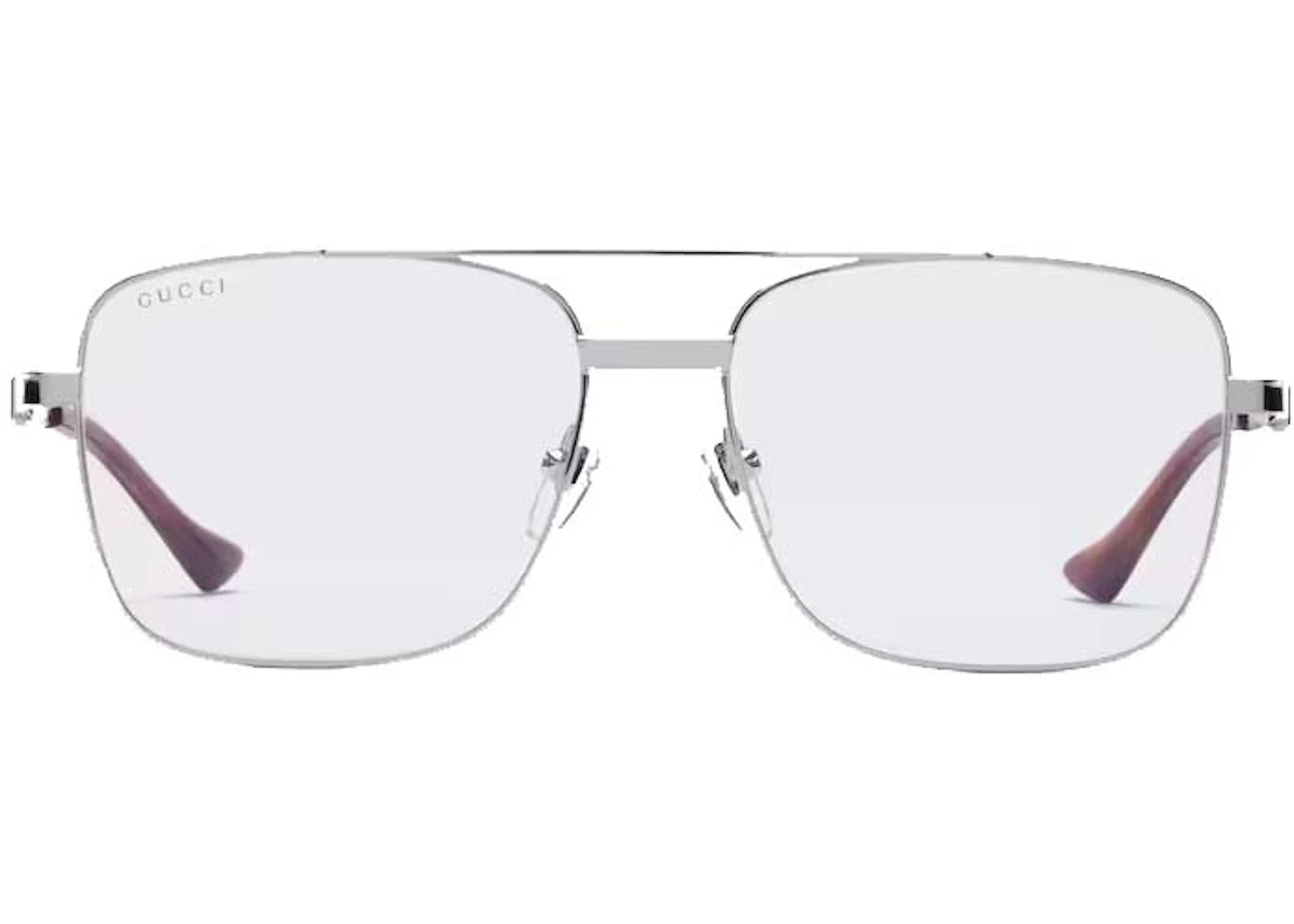 Gucci Square Frame Sunglasses Clear/Silver-tone Metal (755269 I3330 8191)