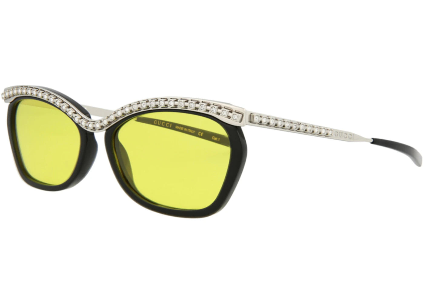 Gucci Square Rectangle Sunglasses Black/Silver/Yellow (GG0617S-30008121-003)