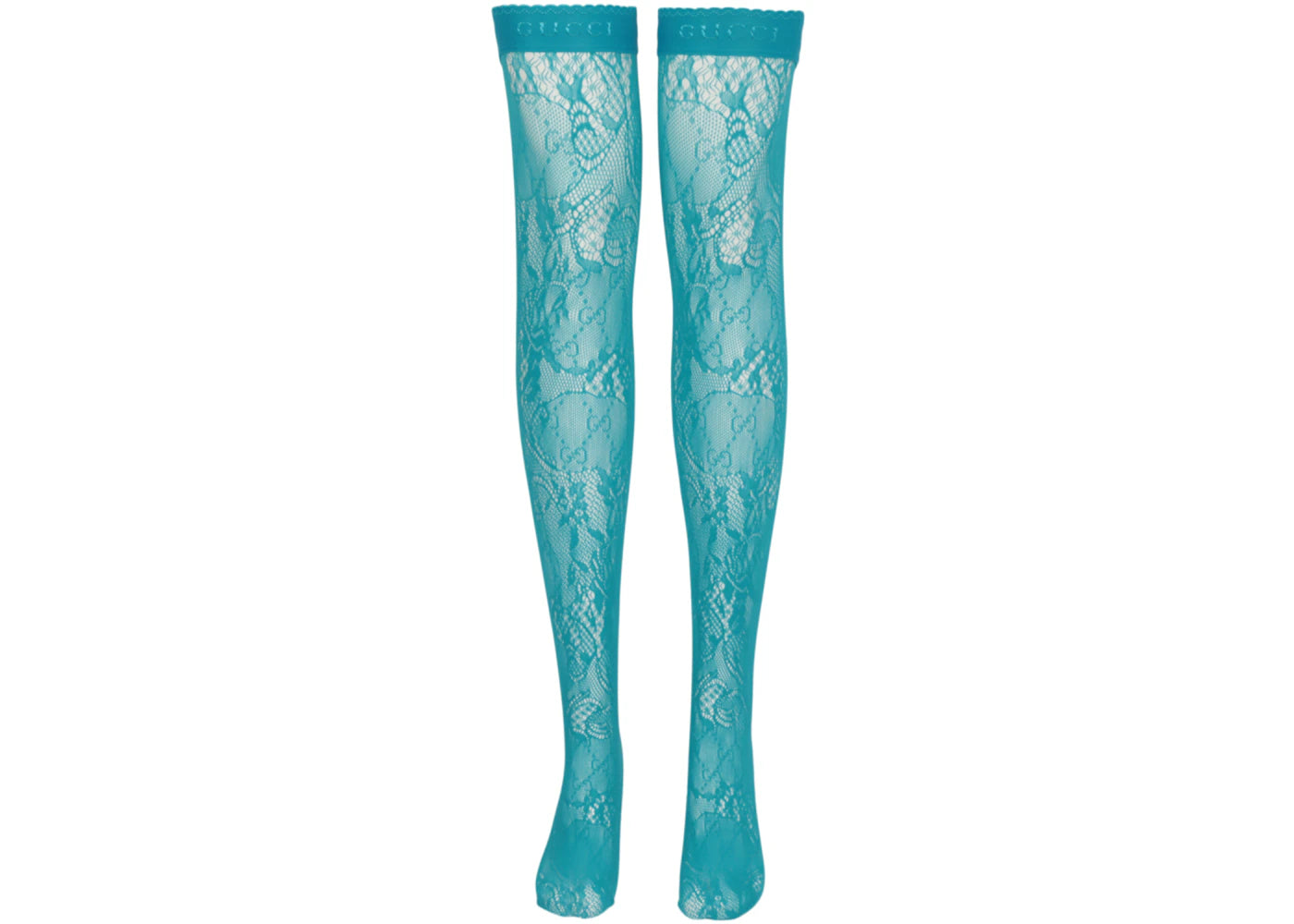 Gucci Thigh-High Lace Pattern Socks Bright Blue