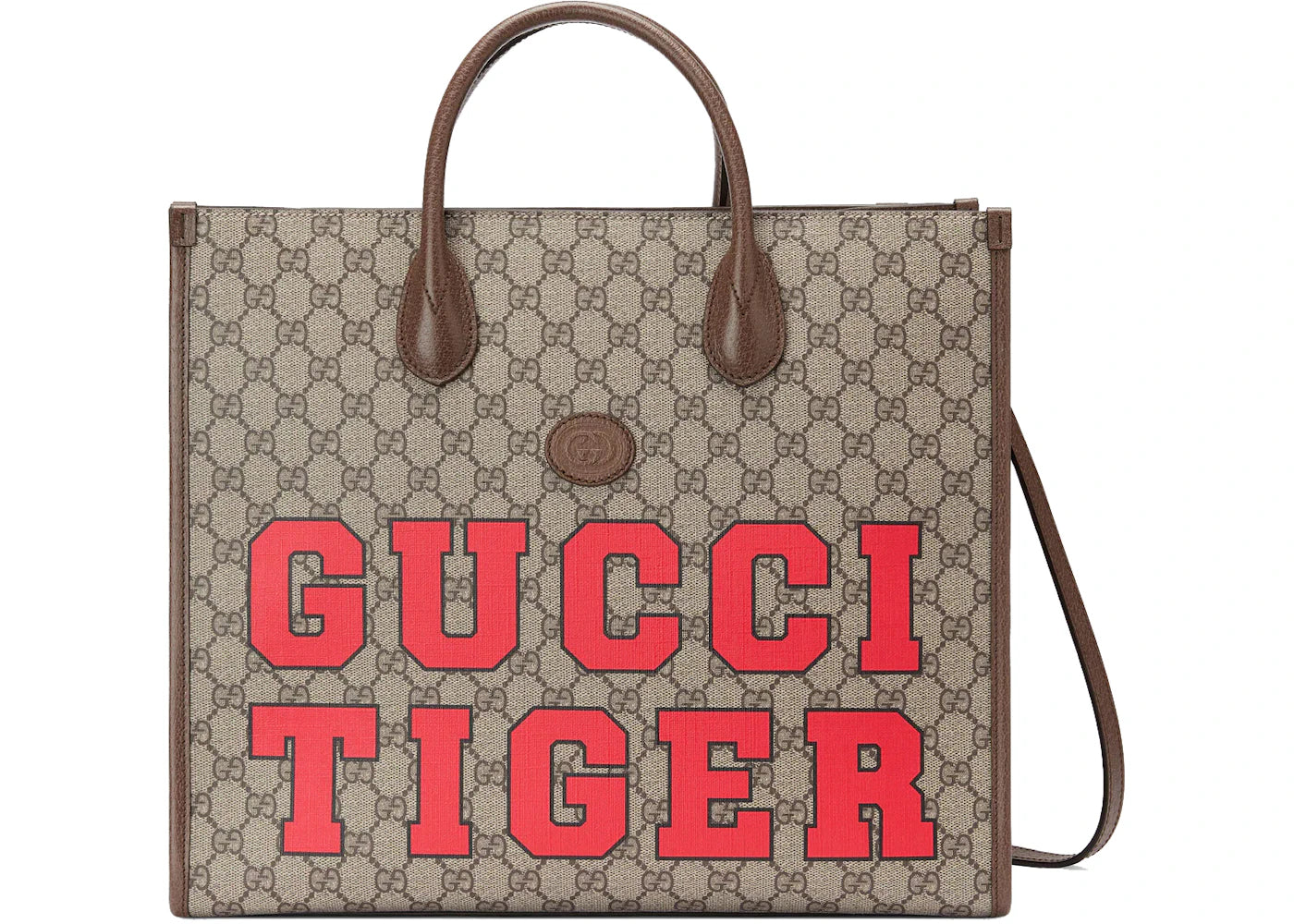 Gucci Tiger GG Medium Tote Bag Beige/Ebony