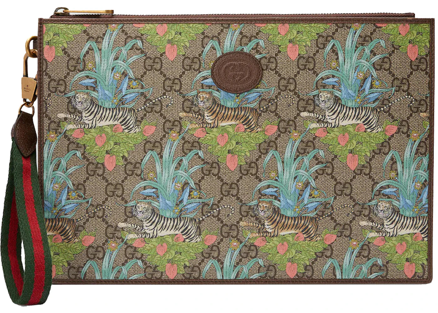 Gucci Tiger Print GG Pouch Beige/Ebony