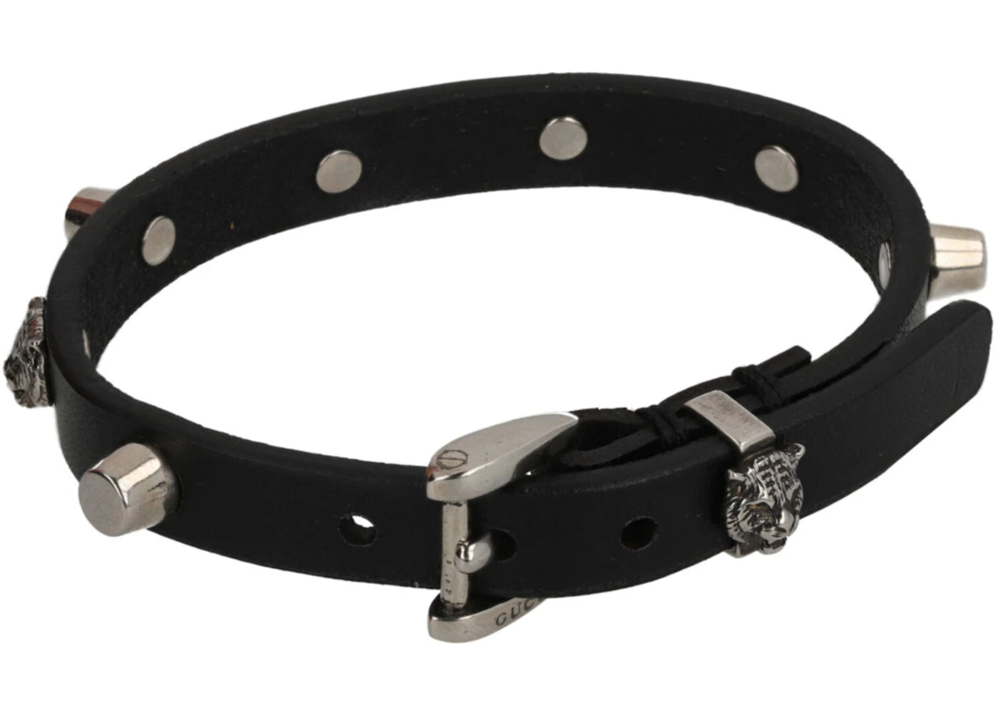 Gucci Tiger Studded Leather Bracelet Silver