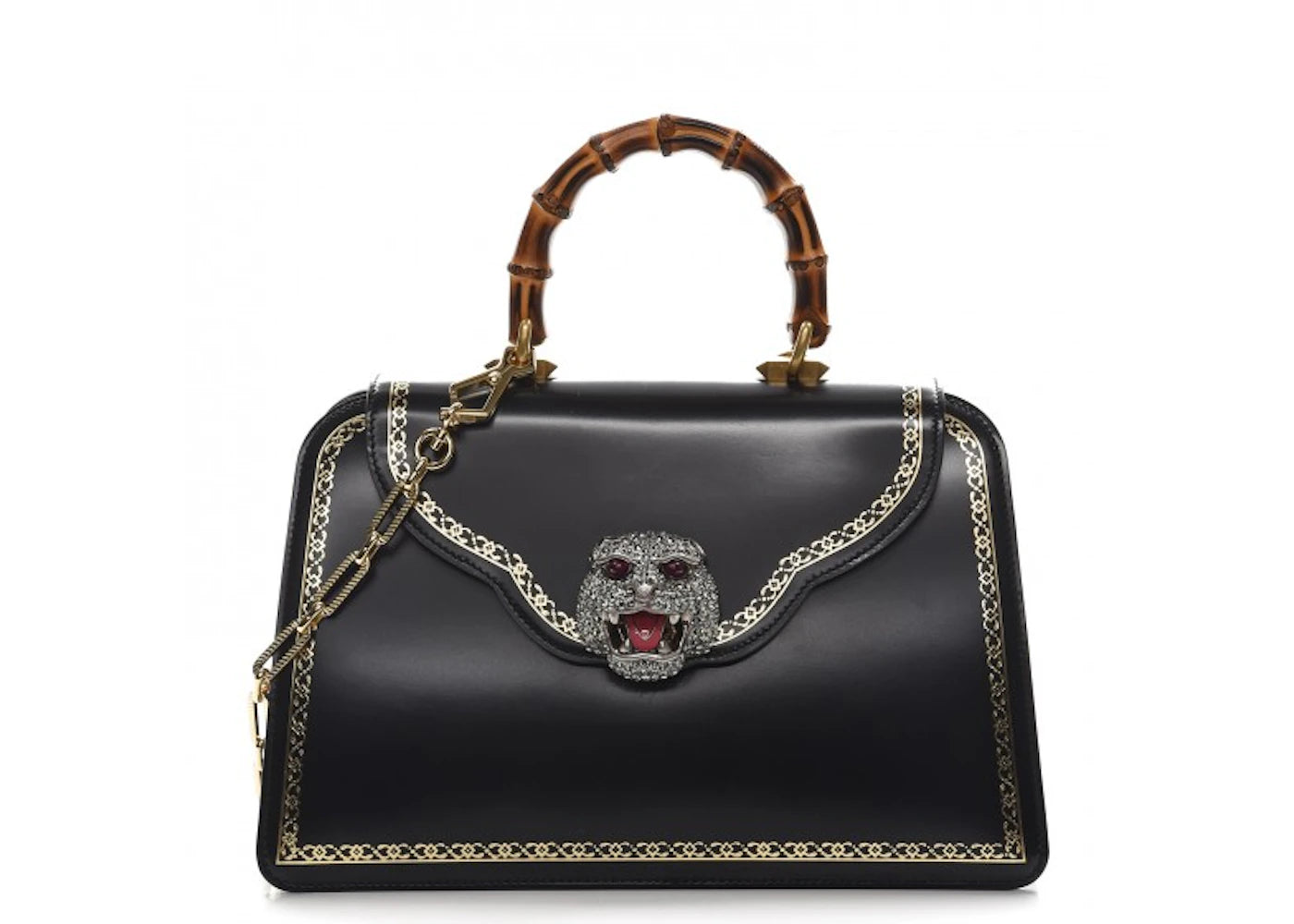 Gucci Bamboo Top Handle Frame Print/Tiger Head Black