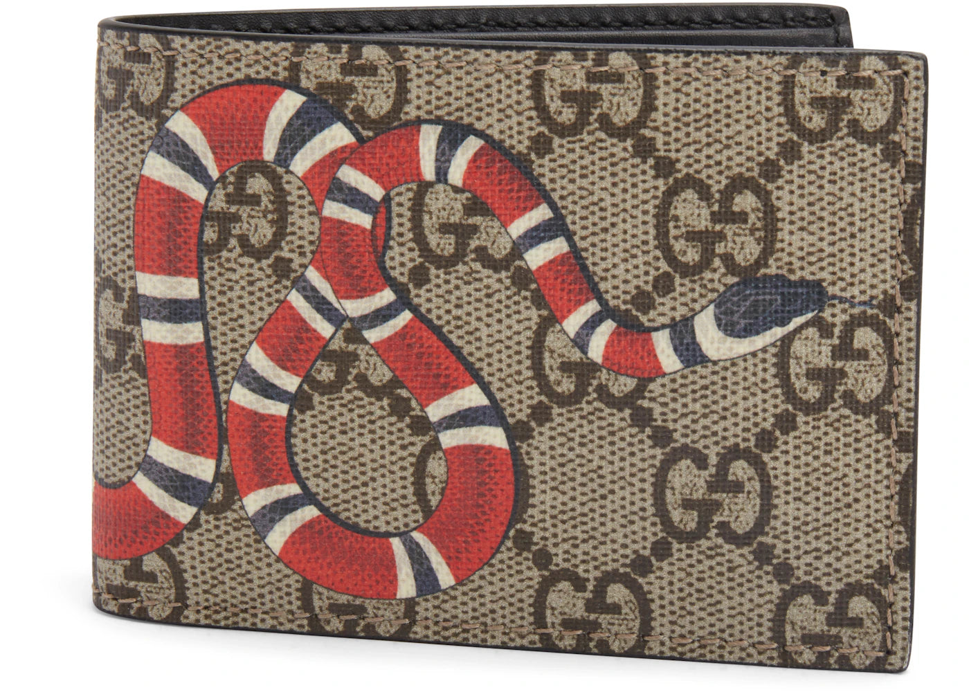 Gucci Bifold Wallet GG Supreme Kingsnake (4 Card Slots) Beige