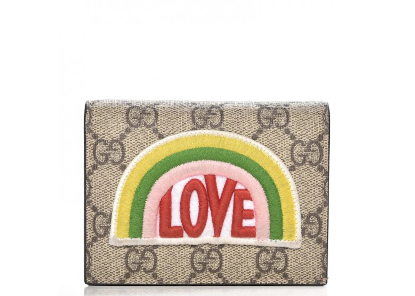 Gucci Card Case Wallet GG Supreme Rainbow Beige/Hibiscus Red