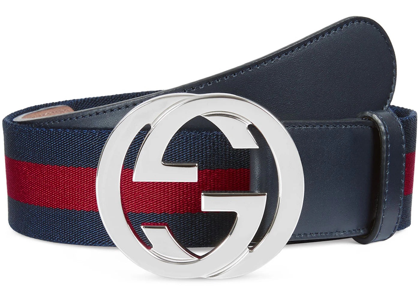 Gucci Web Belt Palladium G Buckle 1.5 W Blue/Red