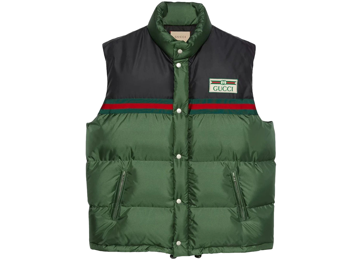 Gucci Web-Stripe Padded Down Gilet Ivy Green/Navy Blue/Red
