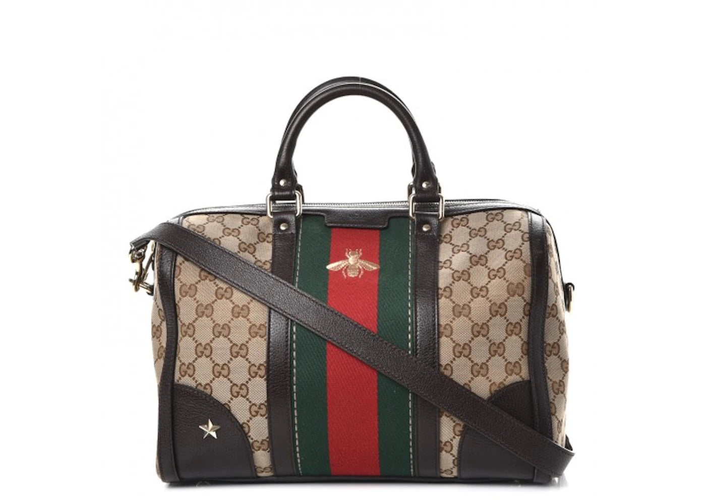 Gucci Webby Bee Boston Monogram GG Vintage Web Medium Dark Brown