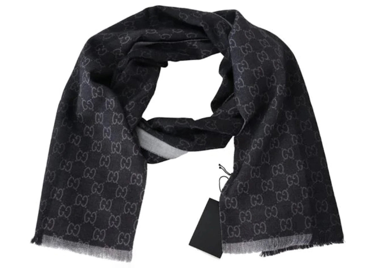 Gucci Wool GG Logo Pattern Scarf Black/Grey