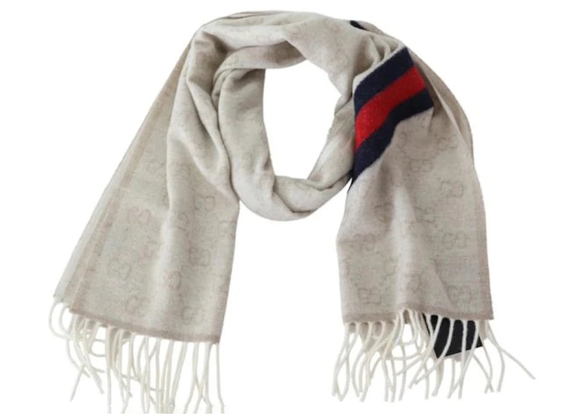 Gucci Wool Paneled GG Logo Scarf Milky White