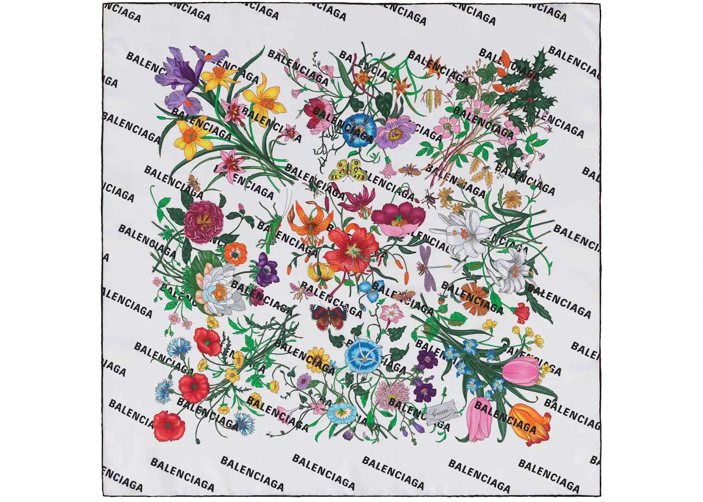 Gucci x Balenciaga The Hacker Project Flora Print Silk Scarf White