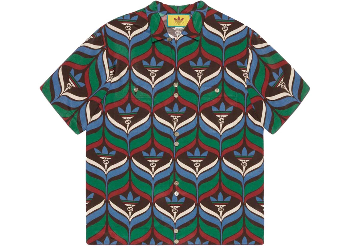 Gucci x adidas Trefoil Print Bowling Shirt Brown/Green