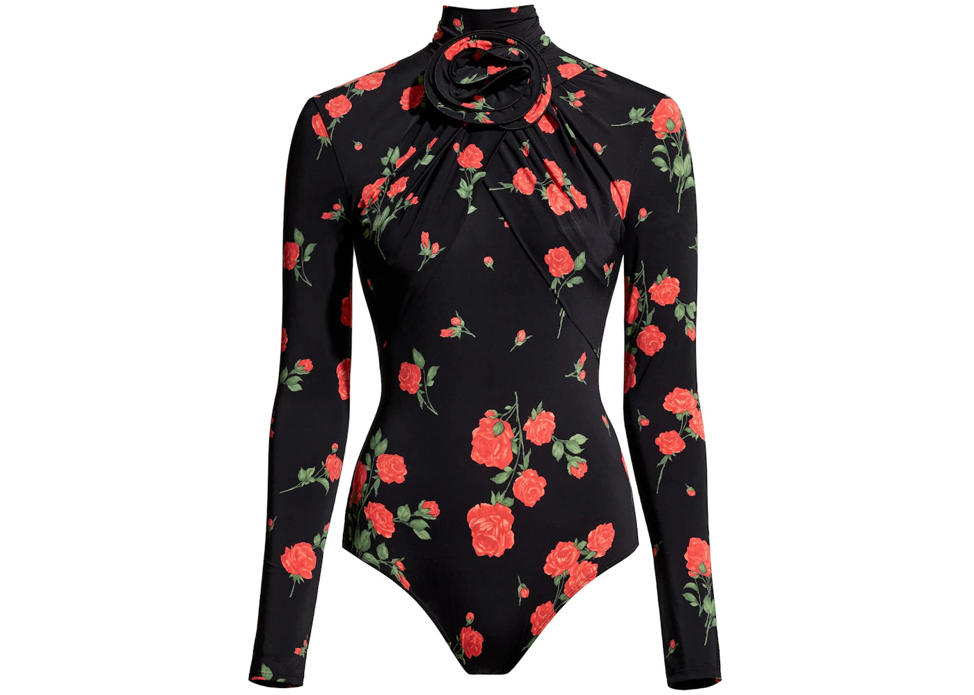 H&M x Magda Butrym Rose-Appliqued Wrapover Bodysuit Black/Roses – Side ...