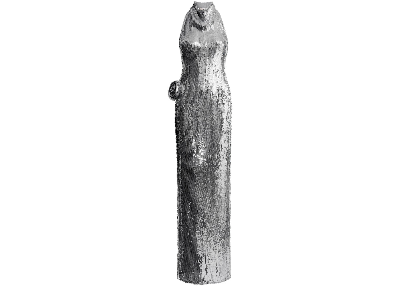 H&M x Magda Butrym Sequined Maxi Dress with Rose Applique Silver-Colored