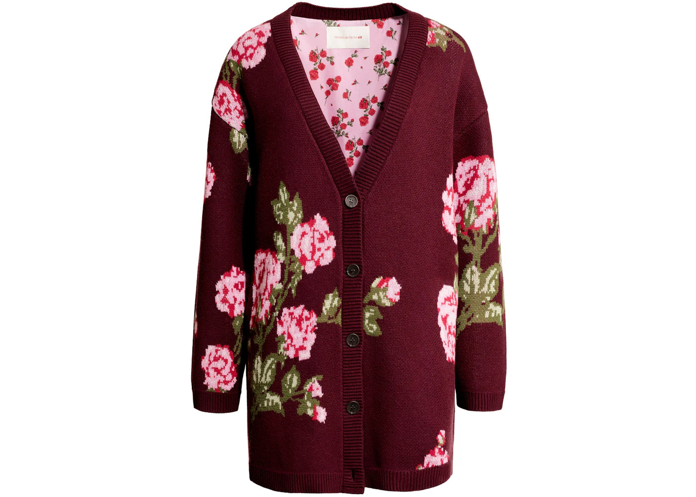 H&M x Magda Butrym Wool-Blend Jacquard-Knit Cardigan Burgundy/Roses