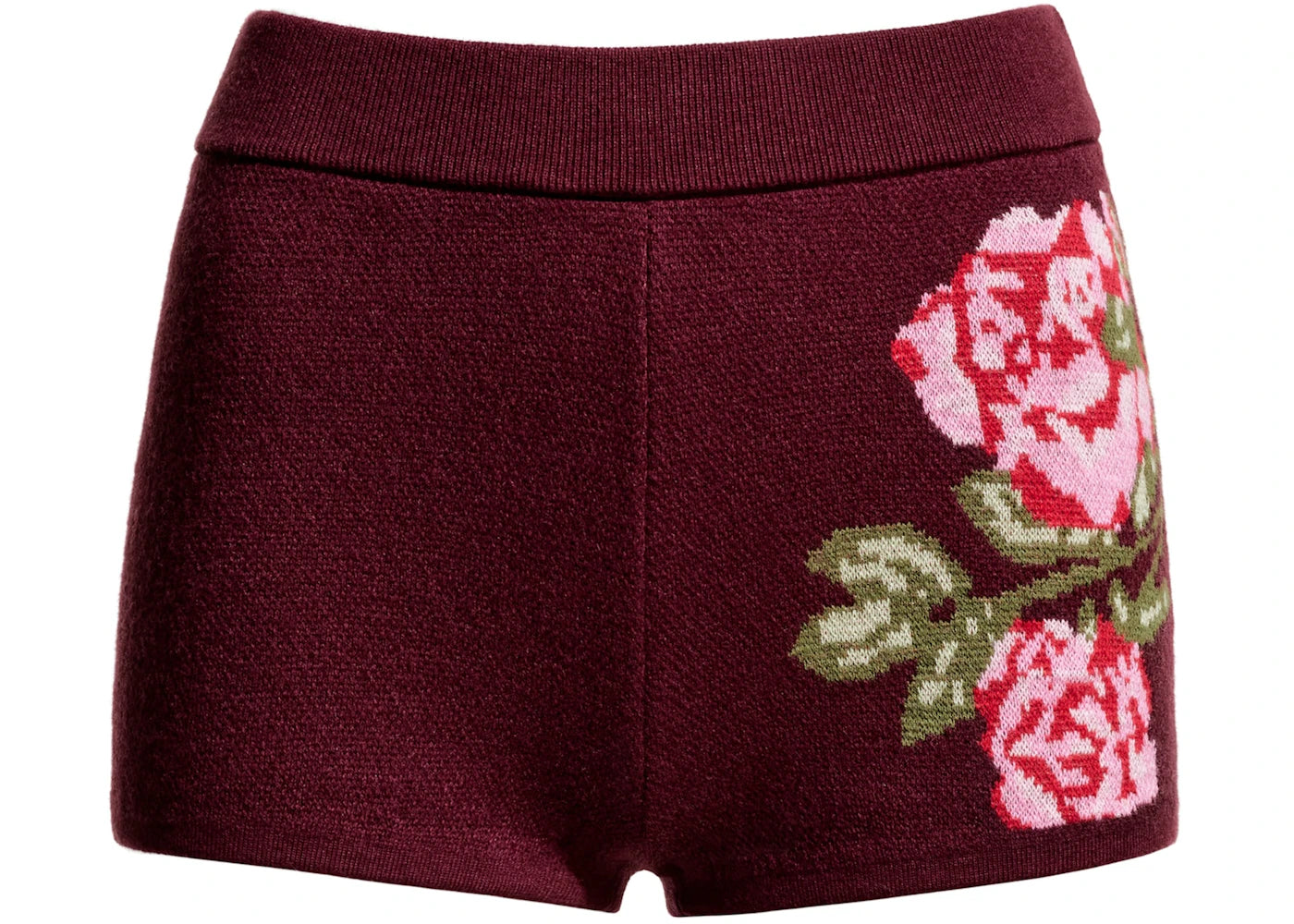 H&M x Magda Butrym Wool-Blend Jacquard-Knit Mini Shorts Burgundy