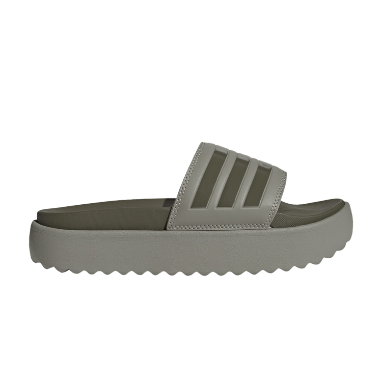 adidas Adilette Platform Slides Silver Pebble Olive Strata