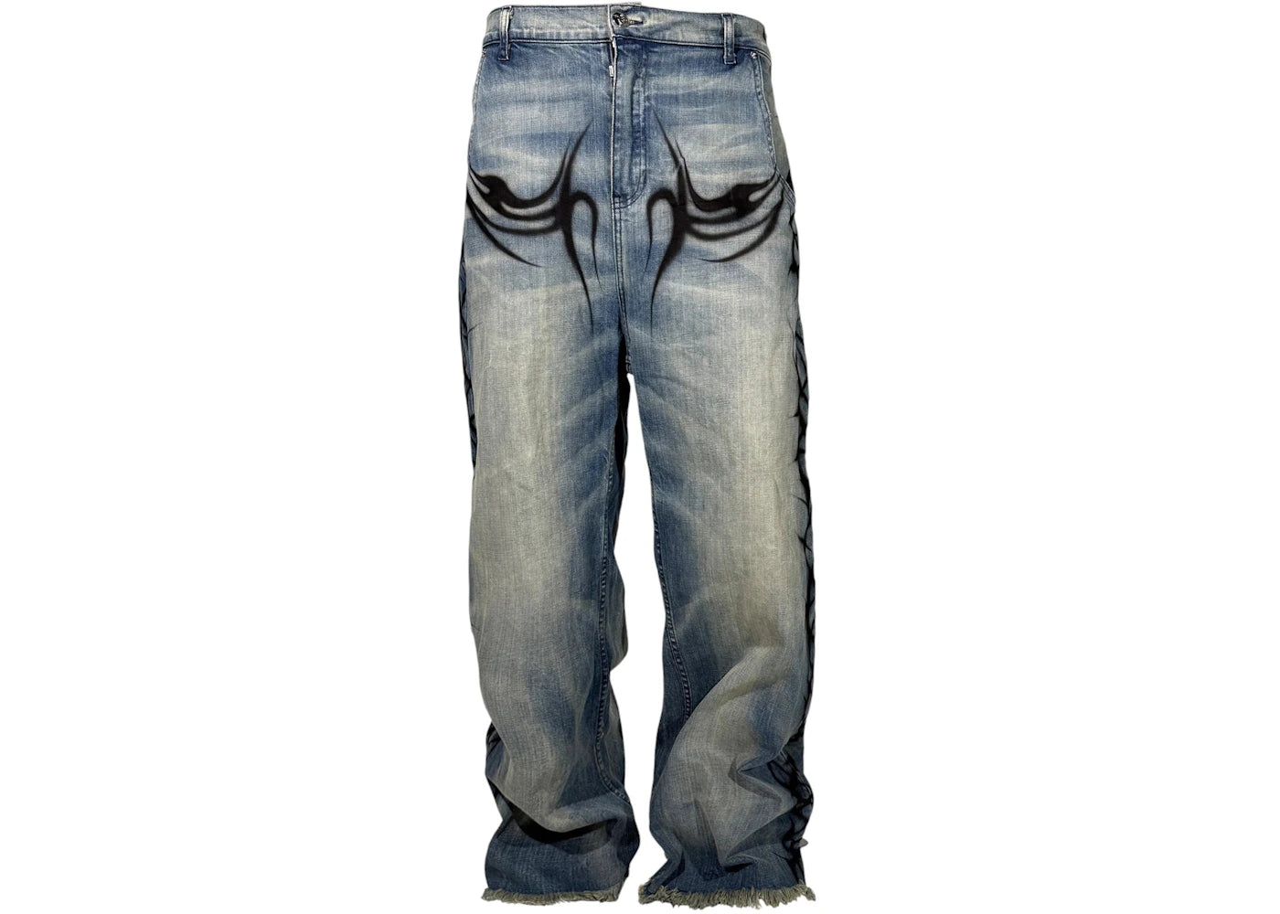 Hellstar Raw Edge Airbrushed Jeans Blue