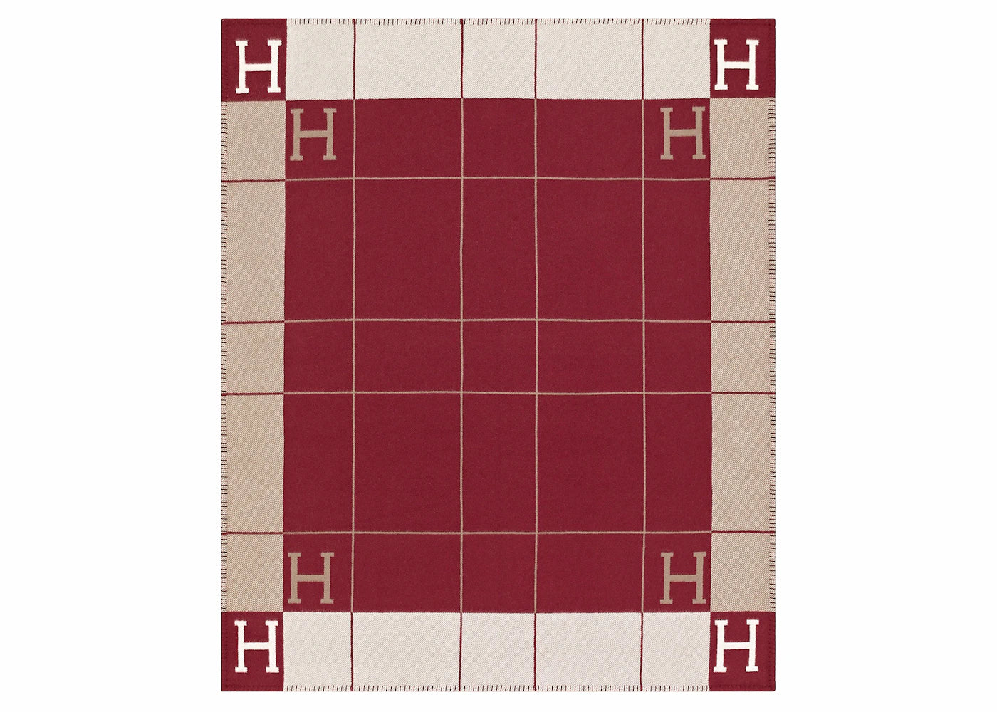 Hermes Avalon III Throw Blanket Ecru/Rouge