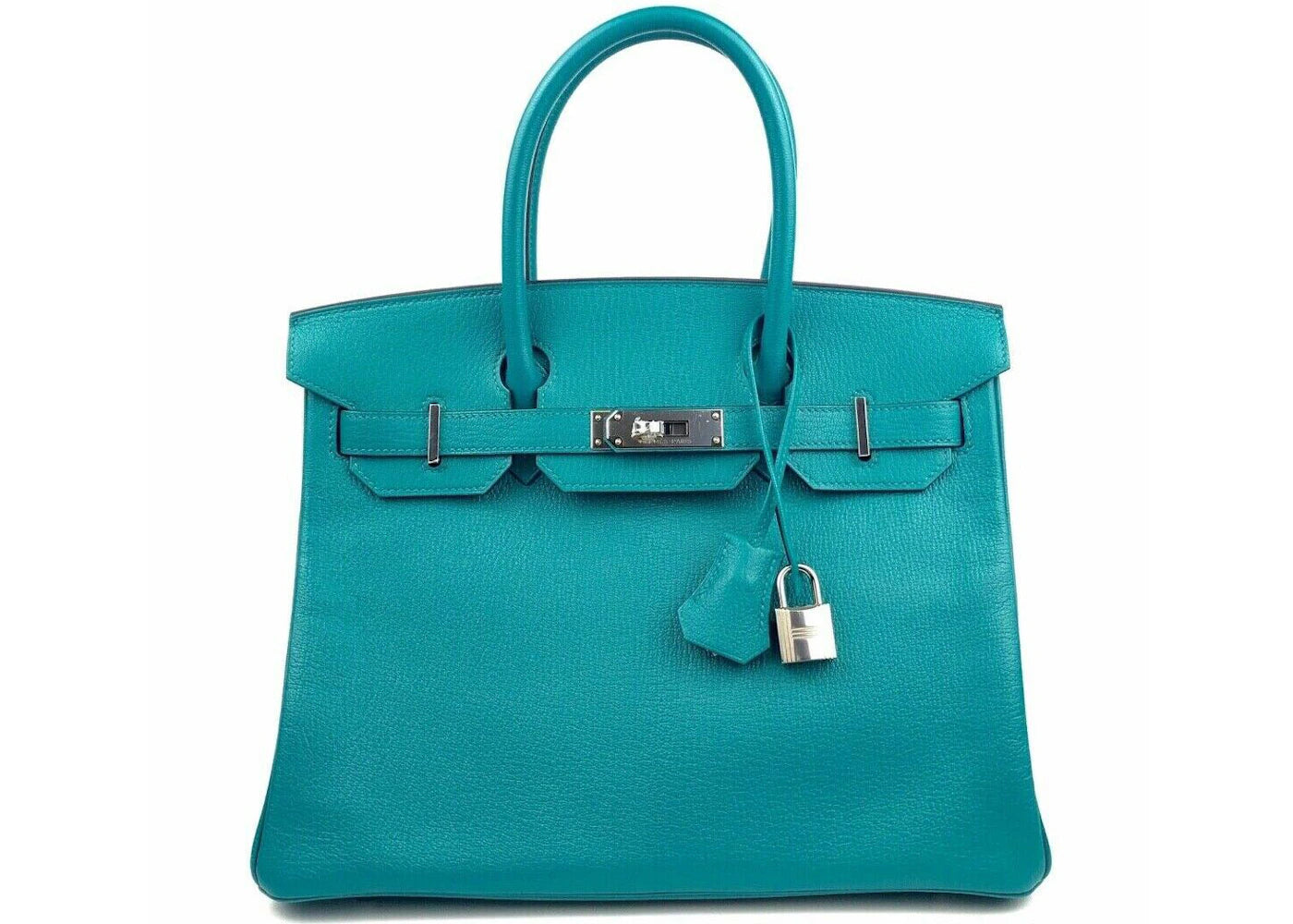 Hermes Birkin Chevre Palladium-tone 30 Blue Paon