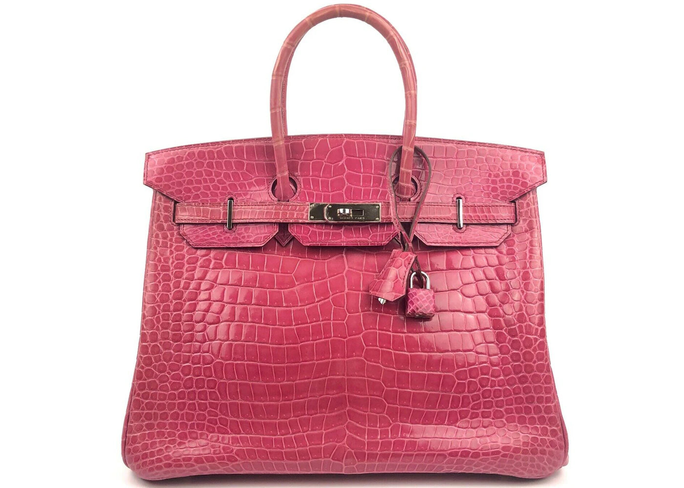 Hermes Birkin Crocodile Palladium-tone 35 Rose Tyrien