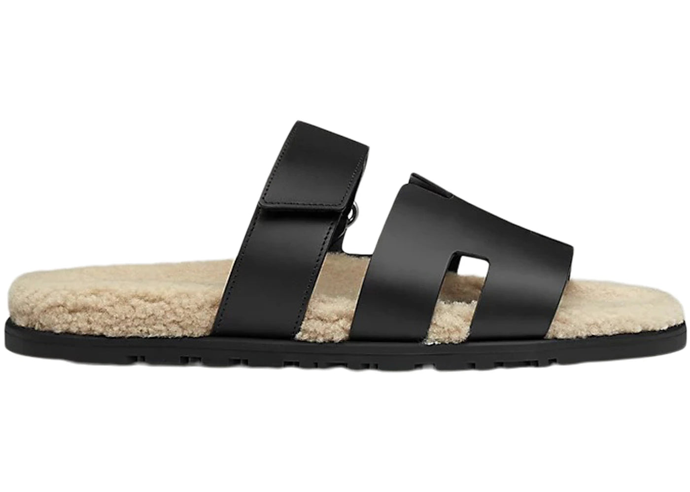 Hermes Chypre Sandal Noir Leather Woolskin (M)