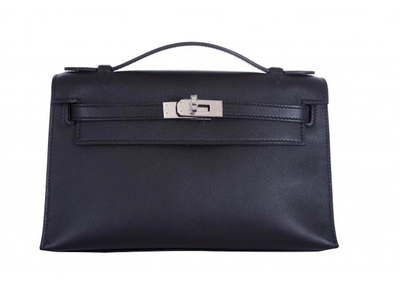 Hermes Kelly Pochette Swift Silver-tone Noir