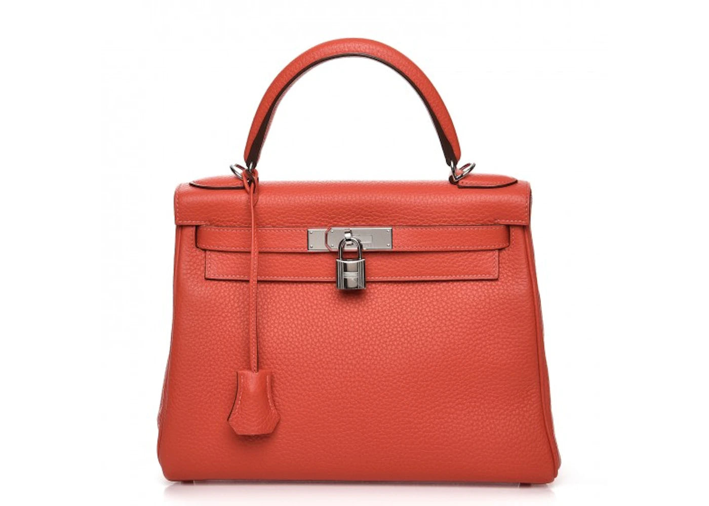 Hermes Kelly Retourne Taurillon Clemence Palladium 28 Rouge Pivoine