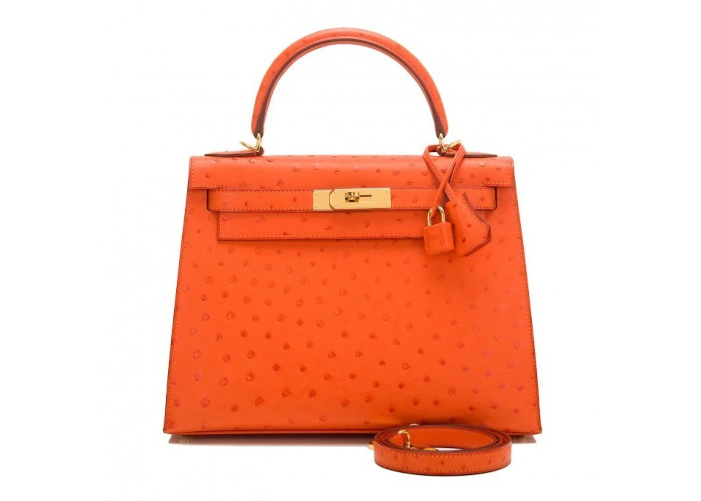 Hermes Kelly Sellier Ostrich 28 Tangerine