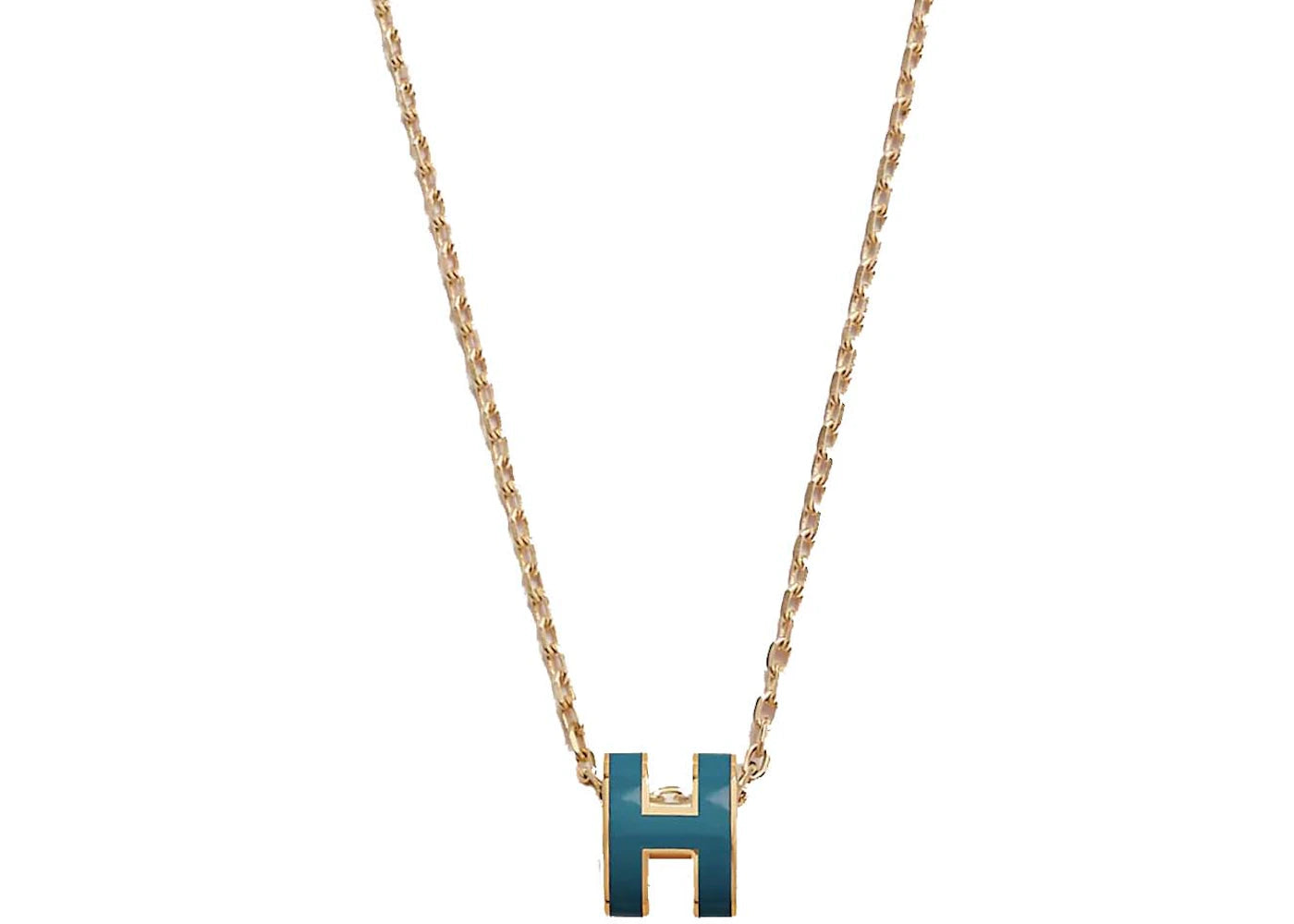 Hermes Mini Pop H Pendant Gold-tone Bleu Jean